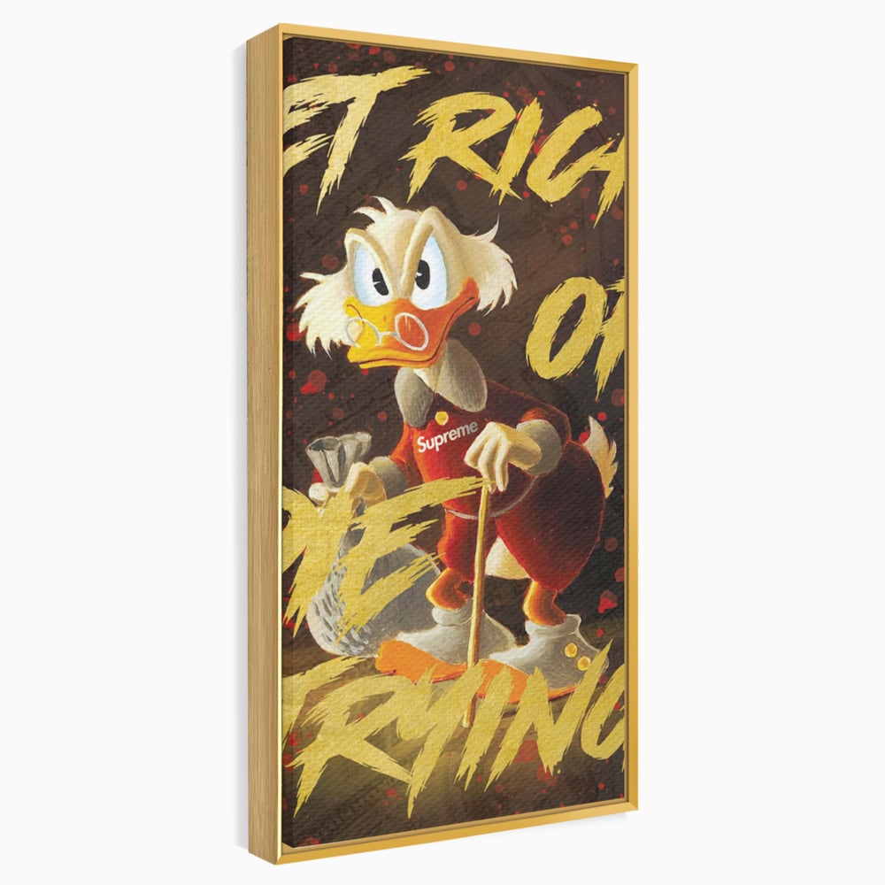 Tablou canvas cu tablou canvas cu scrooge mcduck, in rama de aluminiu auriu